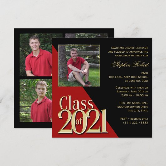 Klasse van 2021 Gold Afstudeerder Red en Black met Kaart (Voorkant / Achterkant)