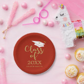 Klasse van 2021 Gold Glitter Calligraphy Red Papieren Bordje (Feest)
