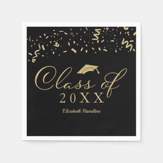 Klasse van 2021 Gold Script Graduation Party Zwart Servet (Voorkant)