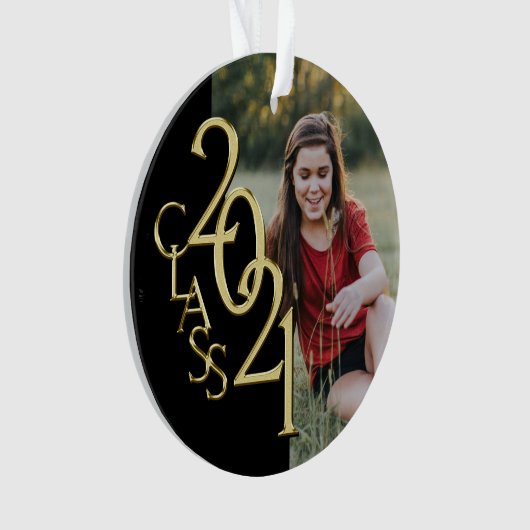 Klasse van 2021 Goud en Zwart met Foto Ornament (voorkant)