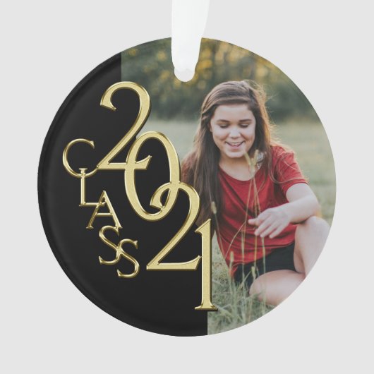 Klasse van 2021 Goud en Zwart met Foto Ornament (voorkant)