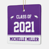 Klasse van 2021 Koninklijk Paars en Wit Afstuderen Keramisch Ornament (Links)