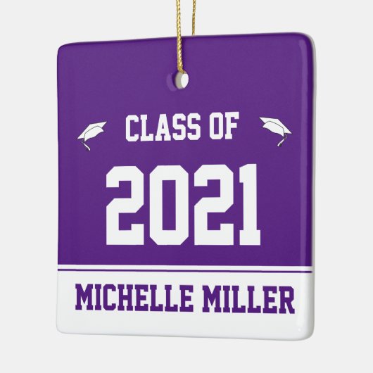 Klasse van 2021 Koninklijk Paars en Wit Afstuderen Keramisch Ornament (Links)