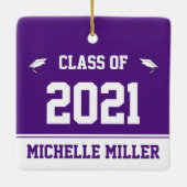 Klasse van 2021 Koninklijk Paars en Wit Afstuderen Keramisch Ornament (Achterkant)