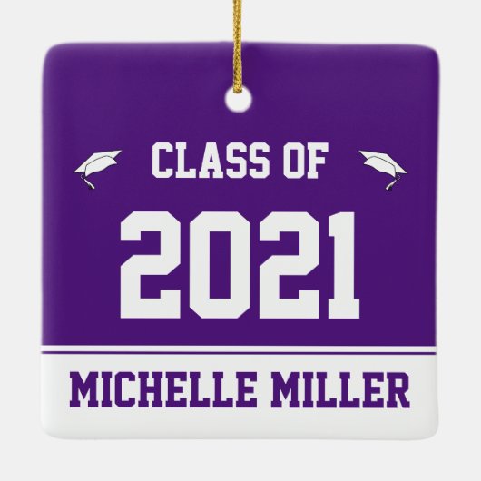 Klasse van 2021 Koninklijk Paars en Wit Afstuderen Keramisch Ornament (Achterkant)