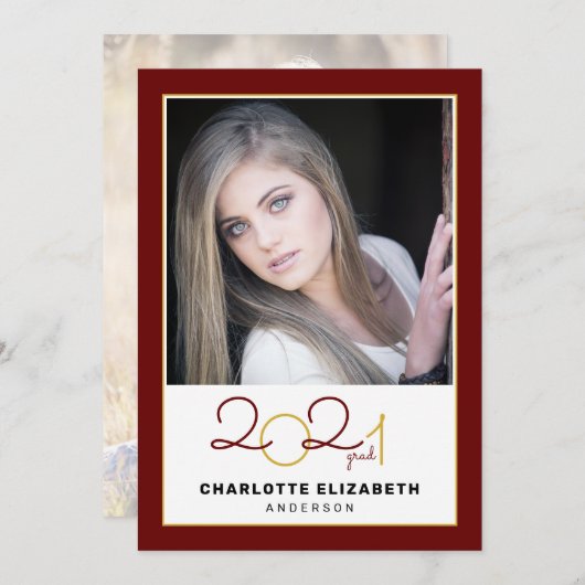 Klasse van 2021 Maroon 2 Foto Afstuderen Invitatio (Voorkant / Achterkant)