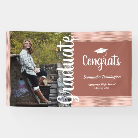 Klasse van 2021 One Photo Graduation Party Pink Spandoek (Horizontaal)