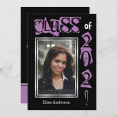 Klasse van 2021 paarse tekst afstuderen foto kaart (Voorkant / Achterkant)