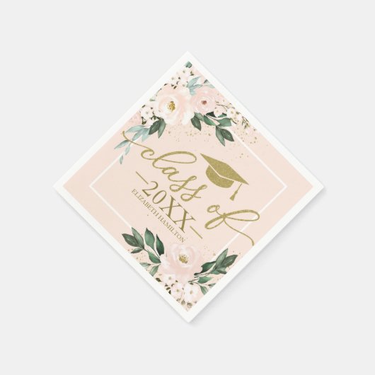Klasse van 2021 Pink Blush Bloemen Graduation Part Servet (Hoek)