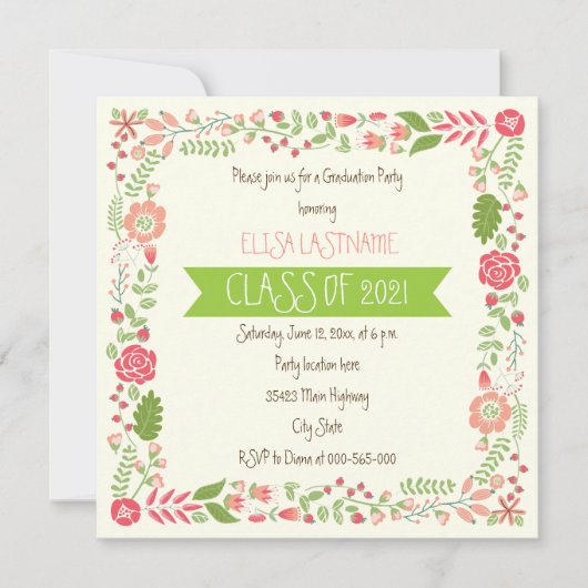 Klasse van 2021 roze afstuderen aan de florale gre kaart (Voorkant)