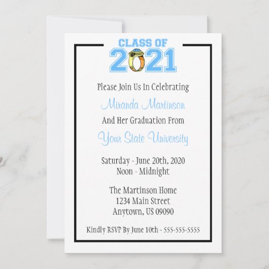 Klasse van 2021 Uitnodiging tot Afstuderen (blauwe (Voorkant)