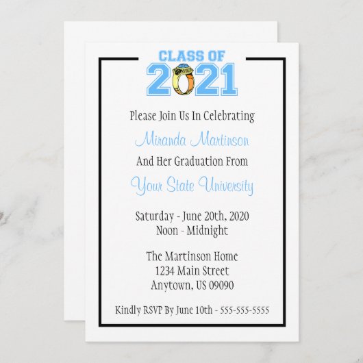 Klasse van 2021 Uitnodiging tot Afstuderen (blauwe (Voorkant / Achterkant)