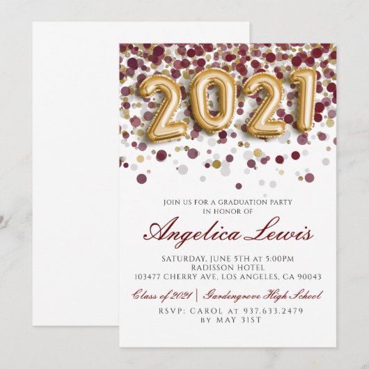 Klasse van 2021 Uitnodiging voor afstudeerfeest (Voorkant / Achterkant)