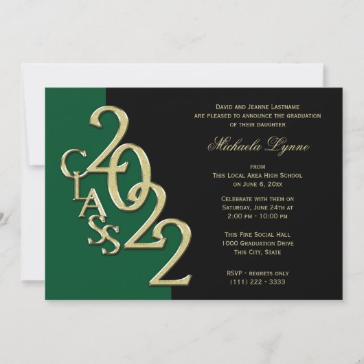 Klasse van 2022 Afstudeerder Gold en groen Kaart (Voorkant)