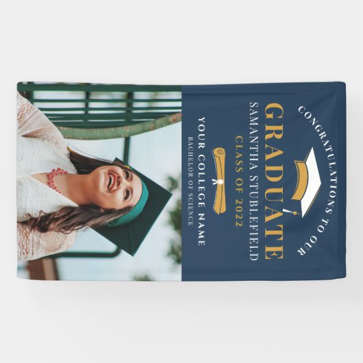 Klasse van 2022 Afstudeerder Photo Gold Black Afst Spandoek (Horizontaal)