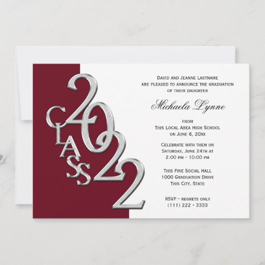 Klasse van 2022 Afstudeerder Silver en Bourgogne Kaart (Voorkant)