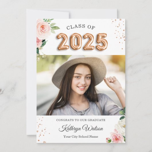 Klasse van 2022 Afstuderen Roos Gold Balloon Flora Aankondiging (Voorkant)