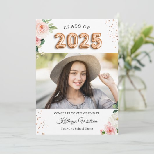 Klasse van 2022 Afstuderen Roos Gold Balloon Flora Aankondiging (Staand voorkant)