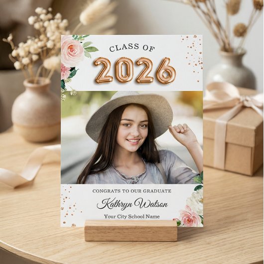 Klasse van 2022 Afstuderen Roos Gold Balloon Flora Aankondiging
