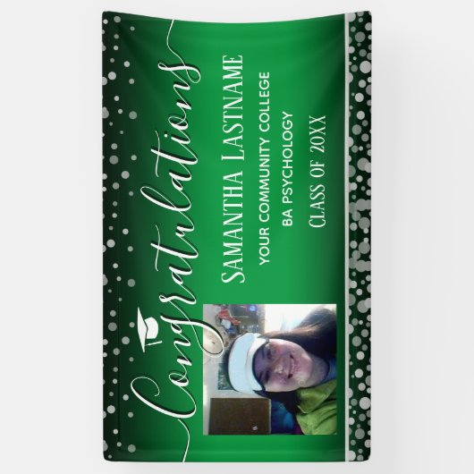 Klasse van 2022 Afstuderen Silver Confetti One Pho Spandoek (Verticaal)