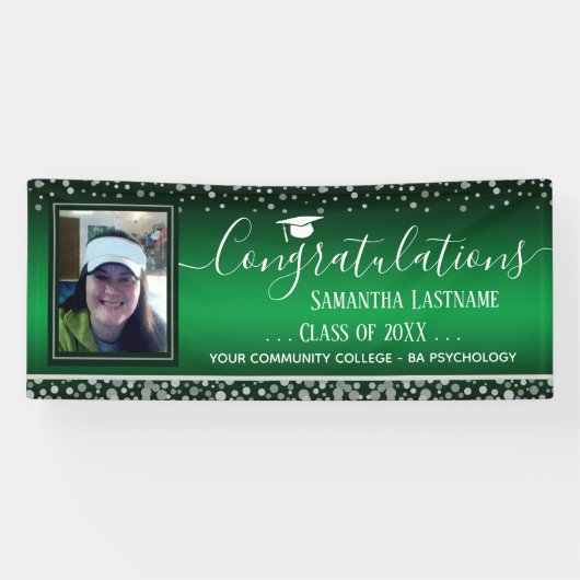 Klasse van 2022 Afstuderen Silver Confetti One Pho Spandoek (Horizontaal)