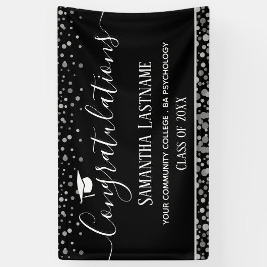 Klasse van 2022 Afstuderen zilveren Confetti banne Spandoek (Verticaal)