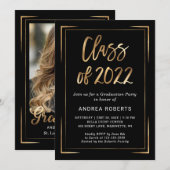 Klasse van 2022 Black Gold Photo Graduation Party Kaart (Voorkant / Achterkant)
