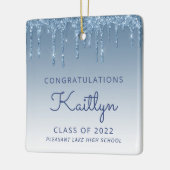 Klasse van 2022 Blue Glitter Drip Photo Afstuderen Keramisch Ornament (Links)