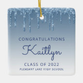 Klasse van 2022 Blue Glitter Drip Photo Afstuderen Keramisch Ornament (Voorkant)