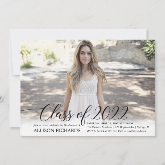 Klasse van 2022 elegante foto van het afstuderen v kaart (Voorkant)