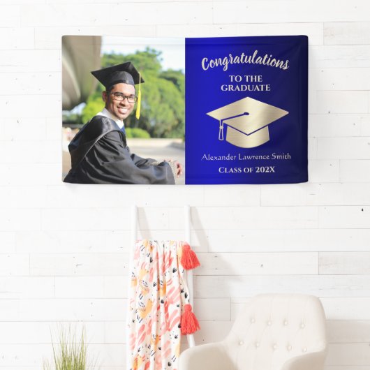 Klasse van 2022 Gefeliciteerd Afstuderen Blue Gold Spandoek (Insitu)