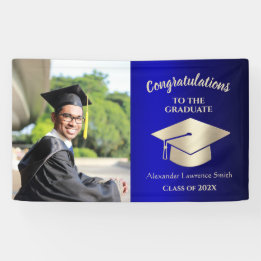 Klasse van 2022 Gefeliciteerd Afstuderen Blue Gold Spandoek