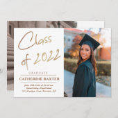 Klasse van 2022 Gold Custom Photo Modern Afstudere Kaart (Voorkant / Achterkant)