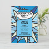 Klasse van 2022 Graduation Party Comic Fun Blue Kaart (Staand voorkant)