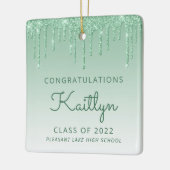 Klasse van 2022 Groene Glitter Drip Photo Afstuder Keramisch Ornament (Links)