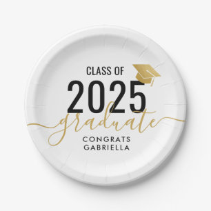 Klasse van 2022 Modern Gold en Black Afstuderen Papieren Bordje