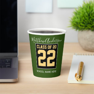 Klasse van 2022 Modern Green Black & Gold Afstuder Papieren Bekers