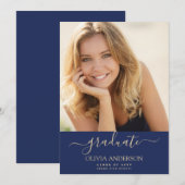 Klasse van 2022 Navy Blue Gold Photo Afstuderen Kaart (Voorkant / Achterkant)