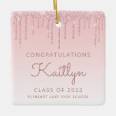 Klasse van 2022 Roze Glitter Drip Photo Afstuderen Keramisch Ornament (Voorkant)