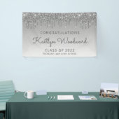 Klasse van 2022 Silver Glitter Drip Afstuderen Spandoek (Beurs)