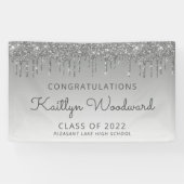 Klasse van 2022 Silver Glitter Drip Afstuderen Spandoek (Horizontaal)