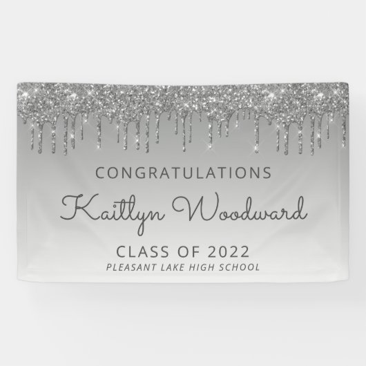 Klasse van 2022 Silver Glitter Drip Afstuderen Spandoek (Horizontaal)