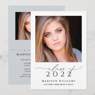Klasse van 2022 Simple Blue 2 Photo-Afstuderen Kaart