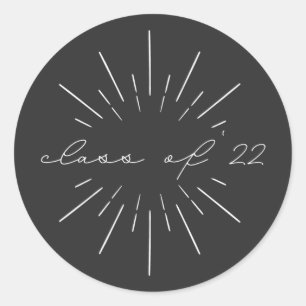 Klasse van 2022 White Script Line Art Afstuderen Ronde Sticker