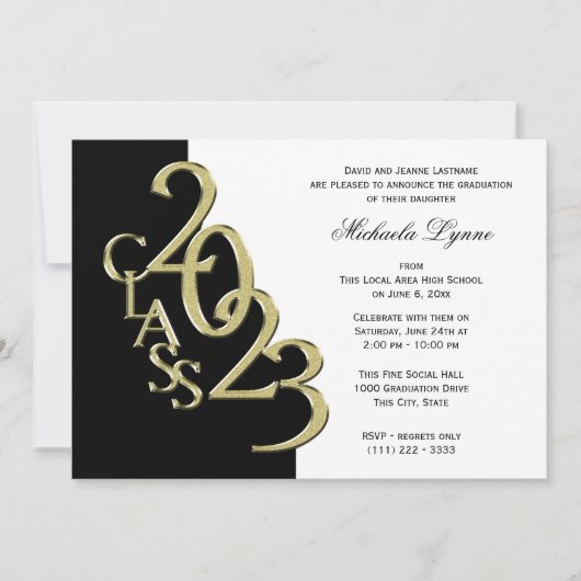 Klasse van 2023 Afstudeerder Gold en zwarte uitnod Kaart (Voorkant)