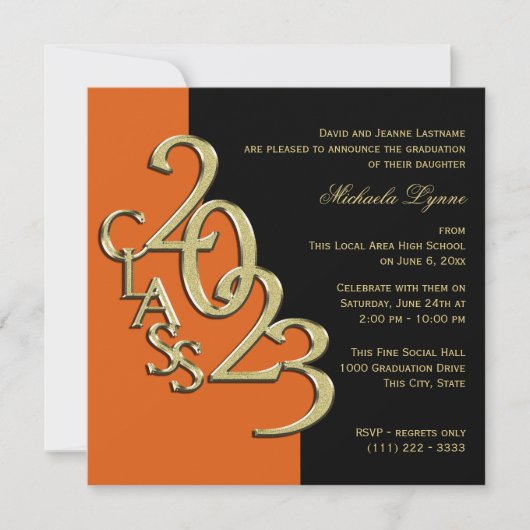 Klasse van 2023 Afstudeerder Sinaasappel en goud Kaart (Voorkant)