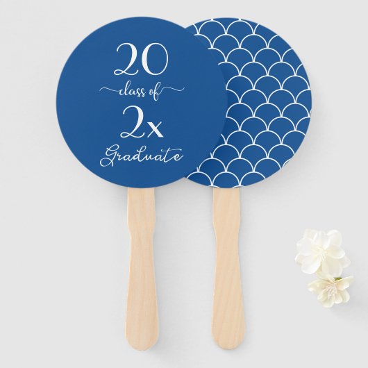 Klasse van 2023 Afstuderen blauw wit patroon Handwaaier (Voorkant en achterkant)