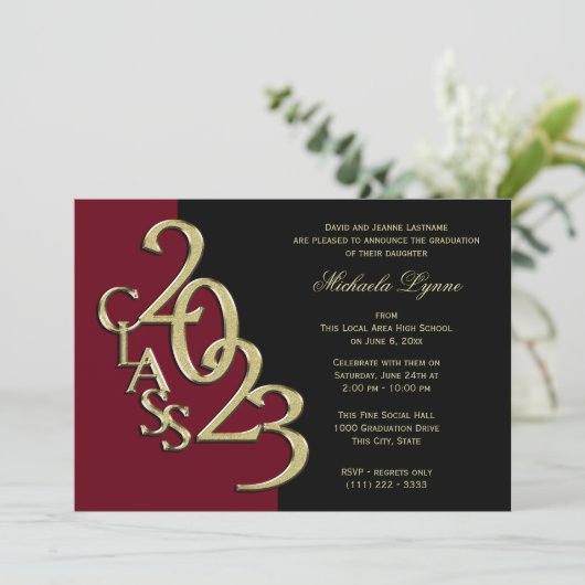 Klasse van 2023 Afstuderen Bourgogne en goud Kaart (Staand voorkant)