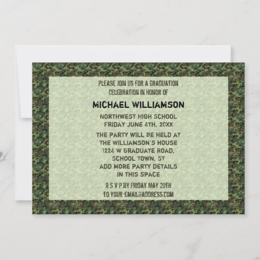 Klasse van 2023 Afstuderen Foto Camo Custom Party Kaart (Achterkant)