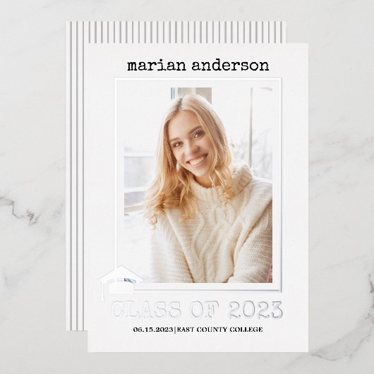 Klasse van 2023 afstuderen foto-folie zilver folie folie uitnodiging (Voorkant / Achterkant)